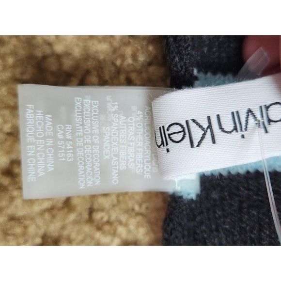 Calvin Klein Men’s Blue Black White Logo Spell Out Fringe Thick Scarf 9" X 74" - Picture 6 of 11